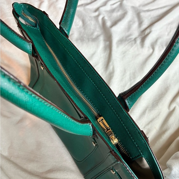 Isaac Mizrahi Green Leather Tote Bag – Structured Satchel Purse - Picture 4 of 12